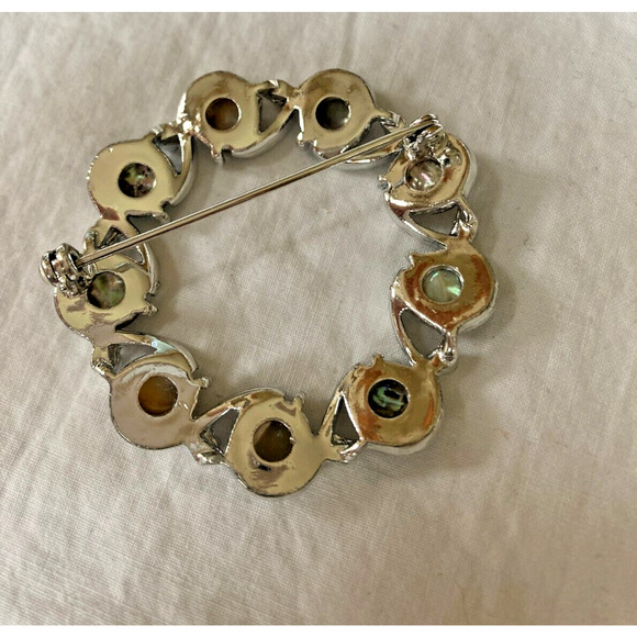 Abalone Shell Circle Pin Brooch Silver Tone Estate Jewelry - Picture 3 of 4